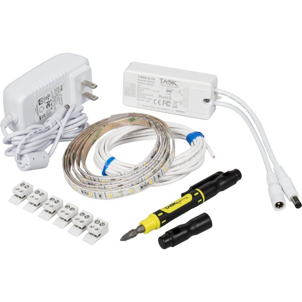 Task Lighting 5 Ft 120 Lm/Ft Vanity Night Light Kit, Tape Lighting W/ Doppler Motion Sensor Switch, 4000K L-VNLK-05-40